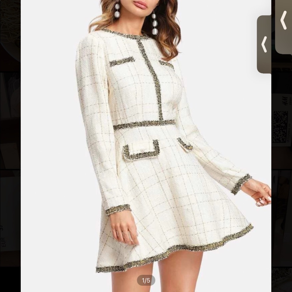 Contrast Trim Grid Tweed Dress